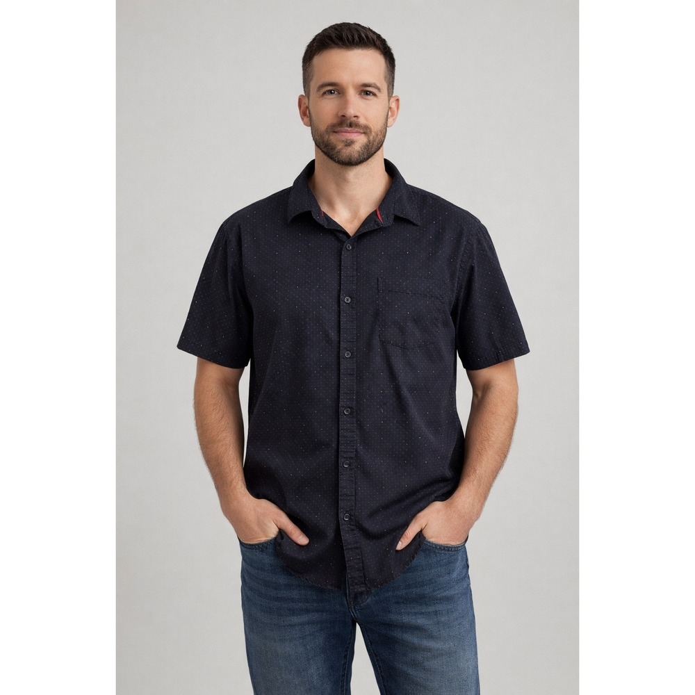 Rugby‎ University Button Down Shirt Men XL Navy Micro Dot Short Sleeve Cotton